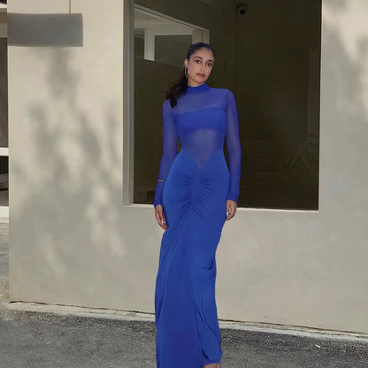 Damen Maxikleid Transparente Ärmel Raffinierte Drapierung Eveloria
