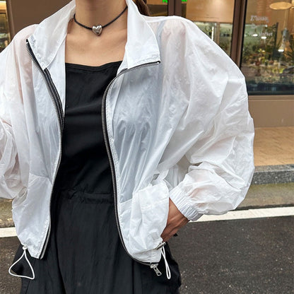 Damen Windjacke Transparent Reißverschluss Eveloria