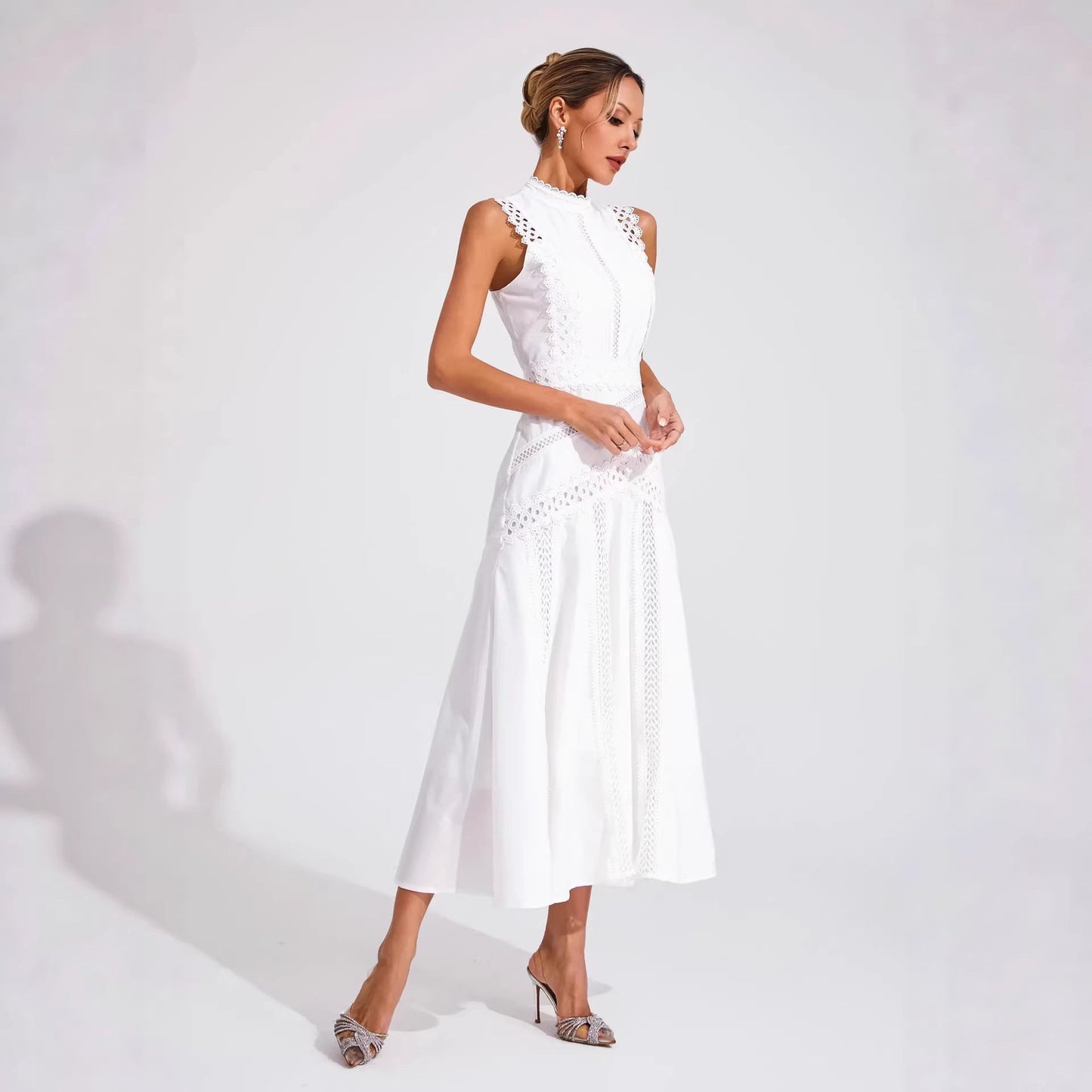 Damen Midi-Kleid Spitzenakzente Eveloria