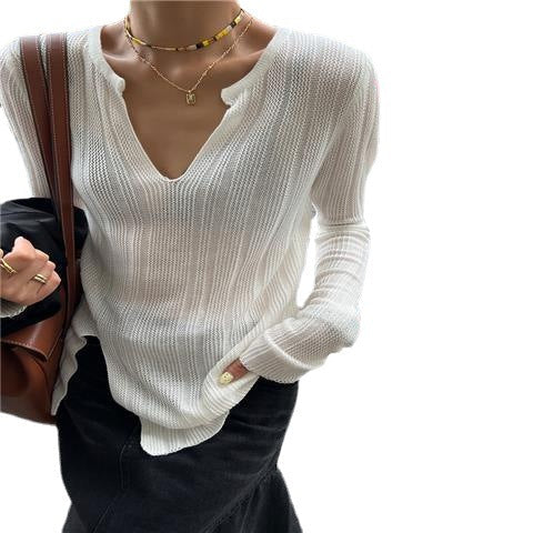Damen Grobstrickpullover V-Ausschnitt Länge Lang Ärmel Beige