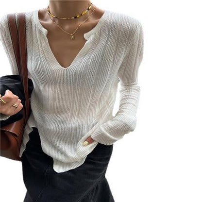 Damen Grobstrickpullover V-Ausschnitt Länge Lang Ärmel Beige