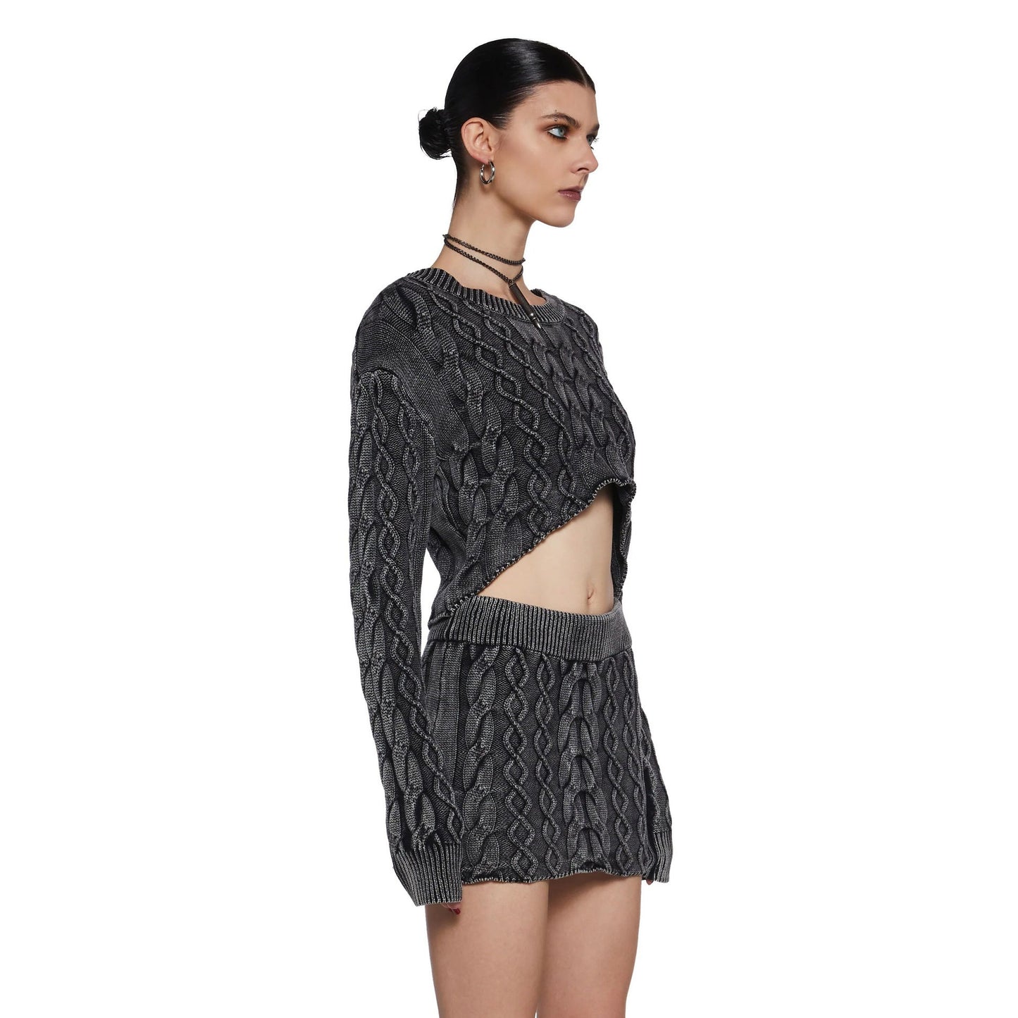 Damen Grobgestricktes Crop- Minirock-Set
