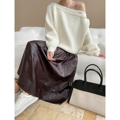 Damen Strickpullover Gemütlich Überhang Elegant Eveloria