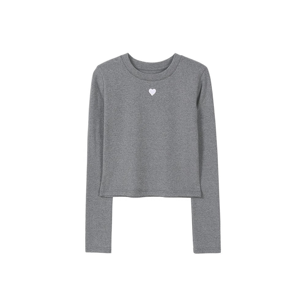 Damen Basic-T-Shirt Langarm mit Herz-Detail Weiss