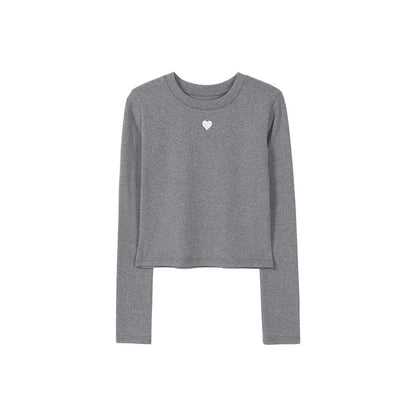 Damen Basic-T-Shirt Langarm mit Herz-Detail Weiss