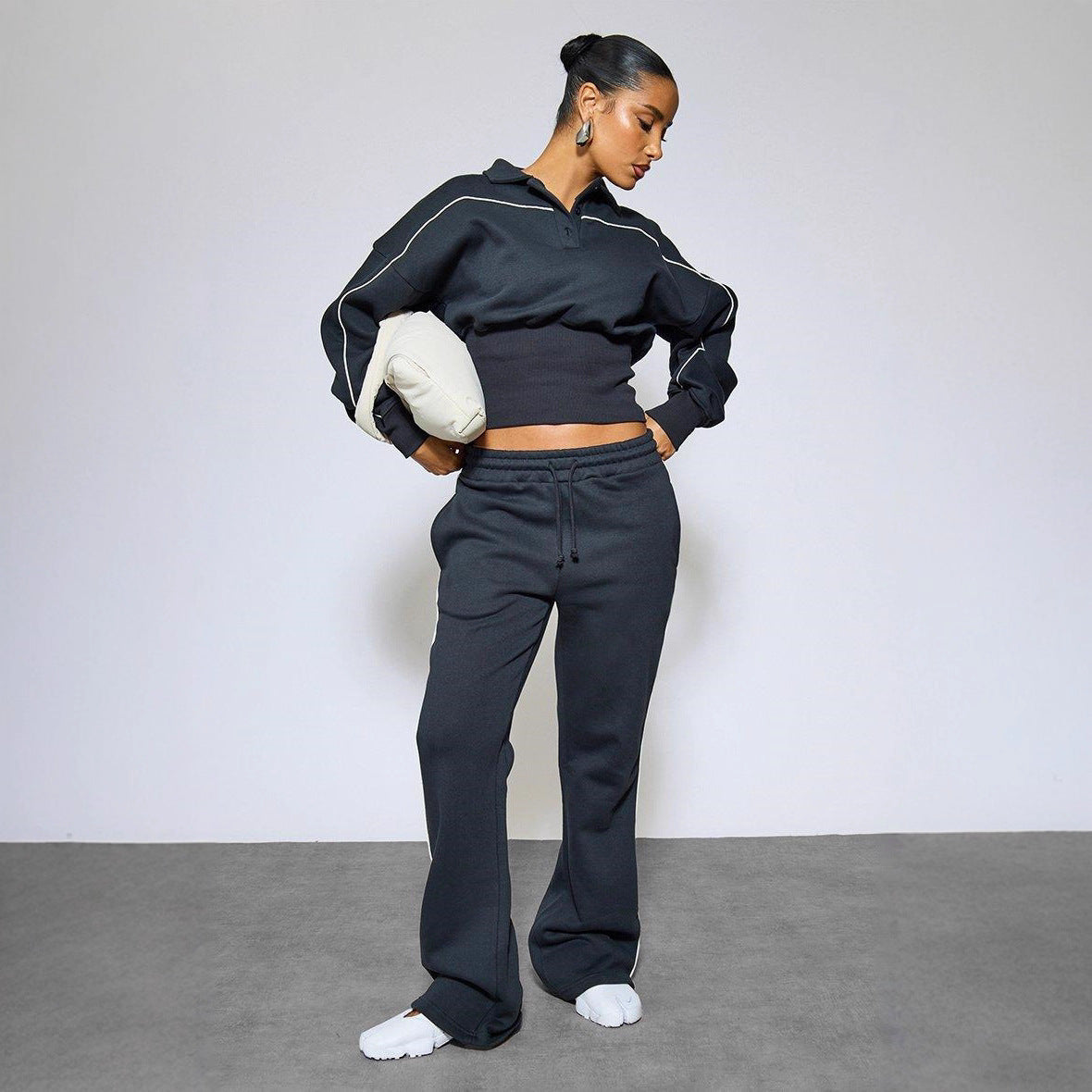 Damen Sportliches Crop- und Jogginghose Set Baumwolle