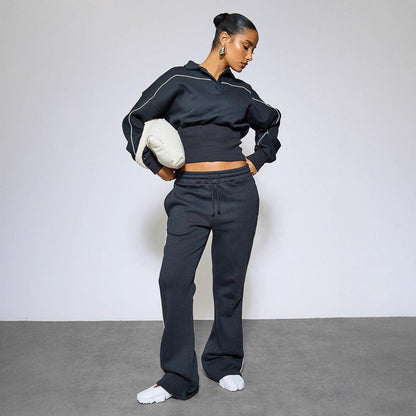 Damen Sportliches Crop- und Jogginghose Set Baumwolle