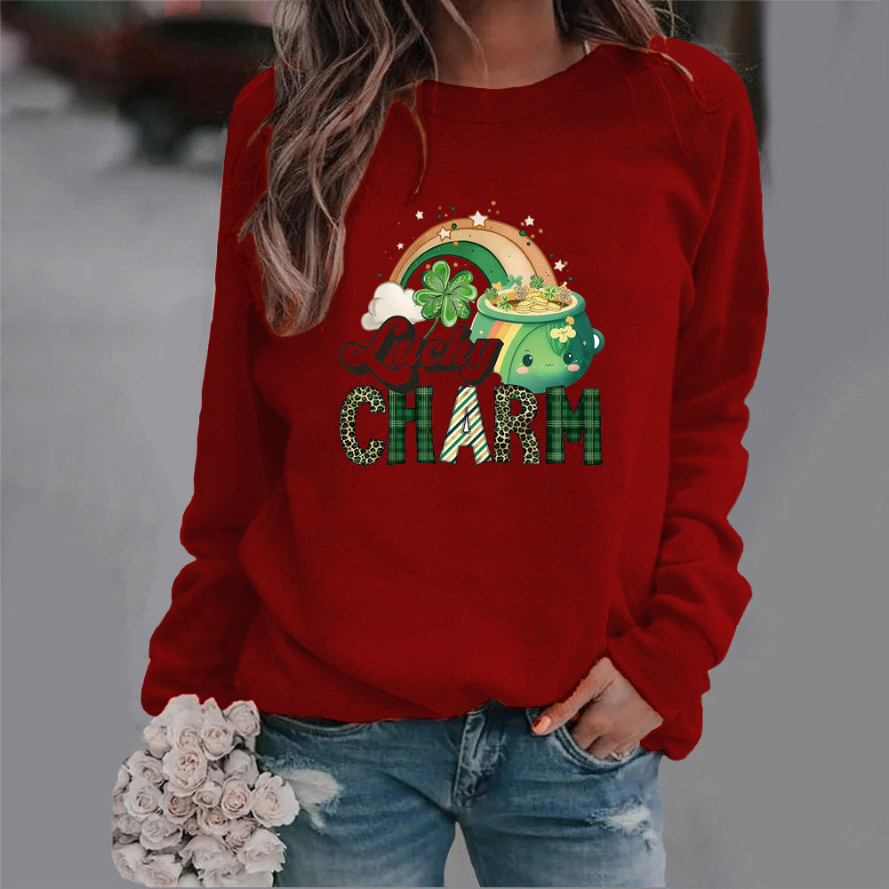 Damen Sweatshirt Glücks-Motiv Eveloria Baumwolle Weiß