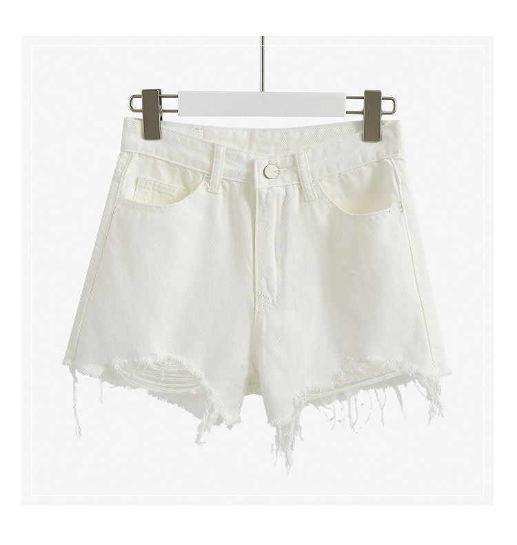 Damen Highwaist Destroyed Denim Shorts mit Fransensaum