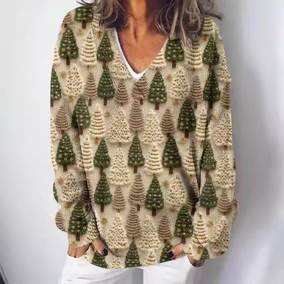 Damen Strickpullover Landschaftsmuster Eveloria