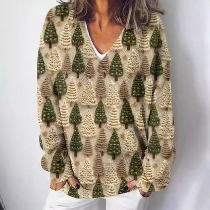 Damen Strickpullover Landschaftsmuster Eveloria