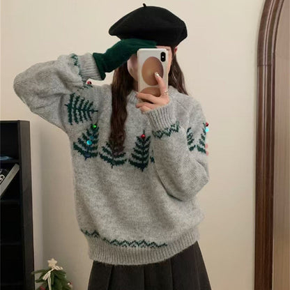 Damen Pullover Kuschelig Muster Applikationen