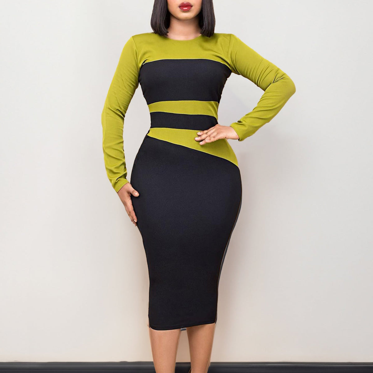 Damen Kleid Geometrisches Design Figurbetont Eveloria