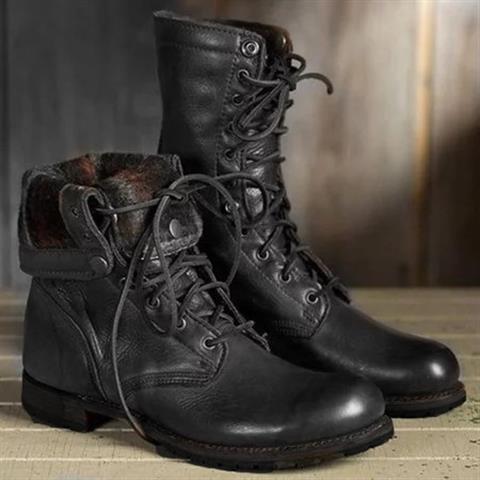 Eveloria Damen Schnürstiefel Leder Runde Zehe Robust Mittelhohes