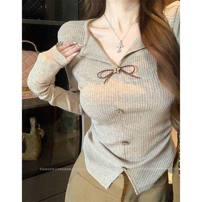 Damen Strickbluse mit Bindeband Dekorativ Elegante
