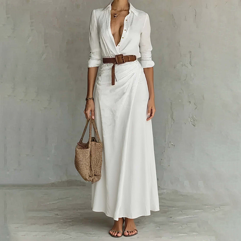 Damen Maxi-Kleid V-Ausschnitt Tailliert Eveloria