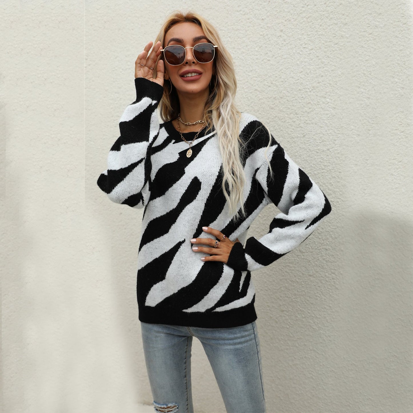 Damen Strickpullover Tiermuster Innovativ