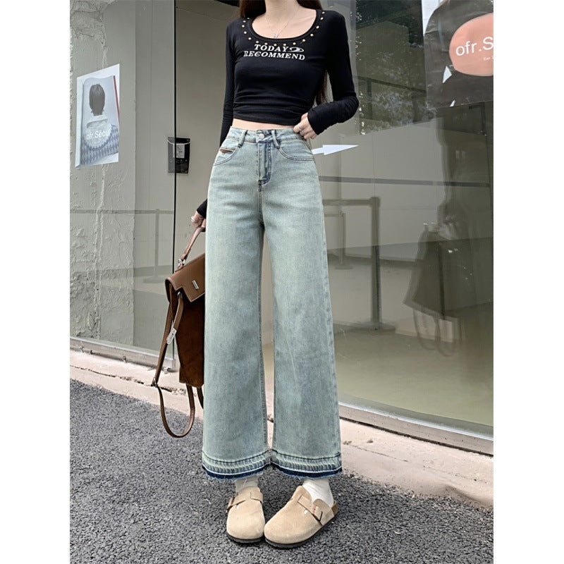 Damen Weite Denim-Hosen Hochbund Eveloria