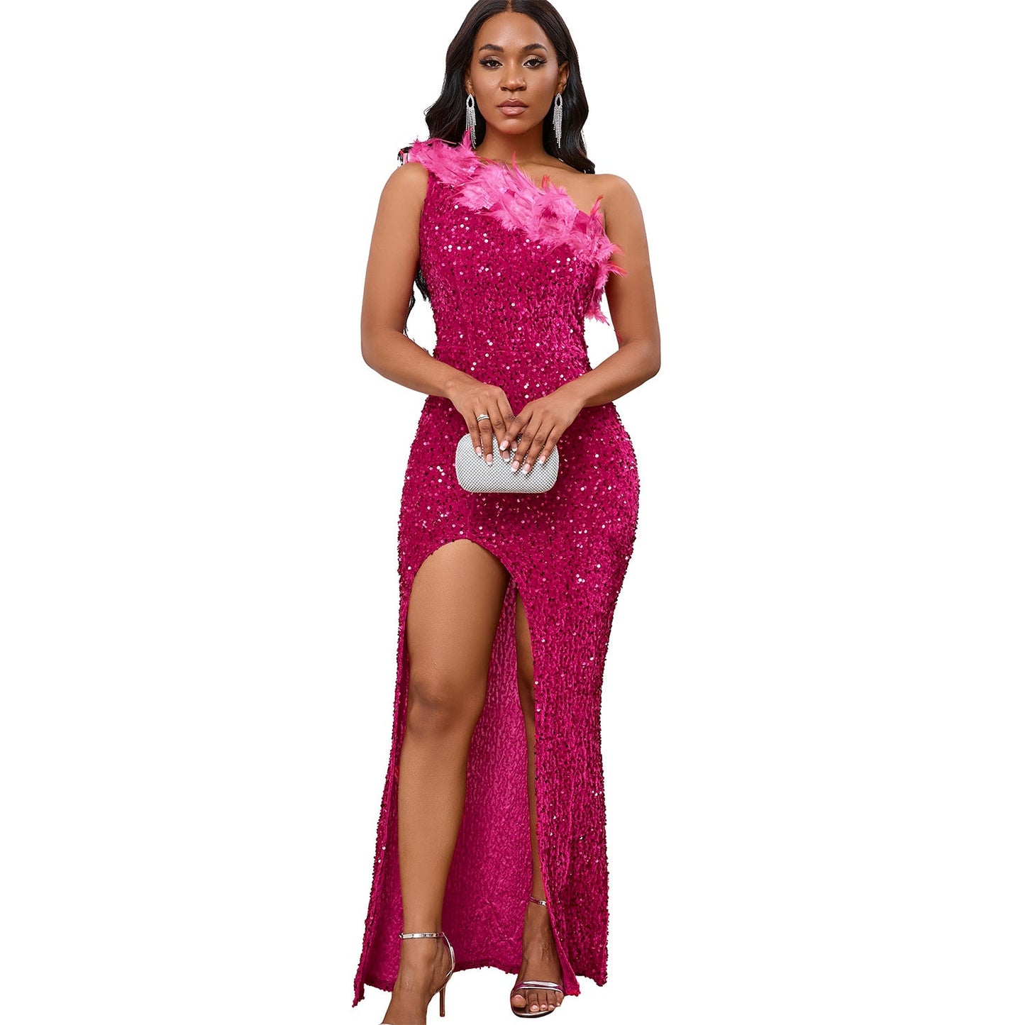 Damen Abendkleid Glitzernd Asymmetrisch Pailletten