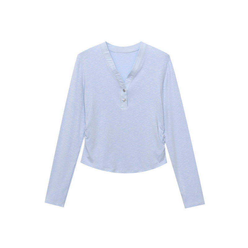 Damen Langarmshirt mit Knöpfen und lockerem Schnitt Eveloria