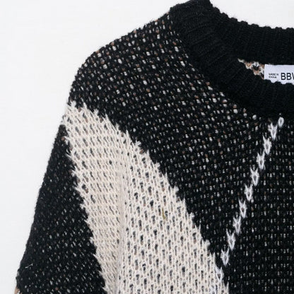 Damen Strickpullover Rautenmuster Eveloria