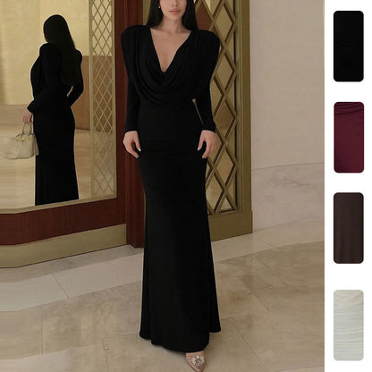 Damen Maxikleid mit Wickelausschnitt und Drapierung Eveloria - Eveloria