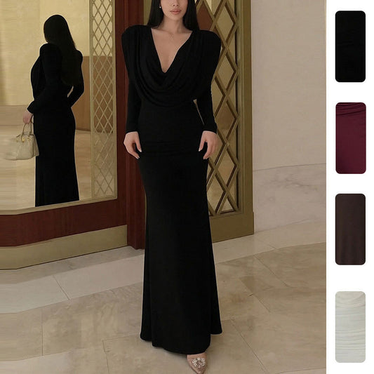 Damen Maxikleid mit Wickelausschnitt und Drapierung Eveloria - Eveloria