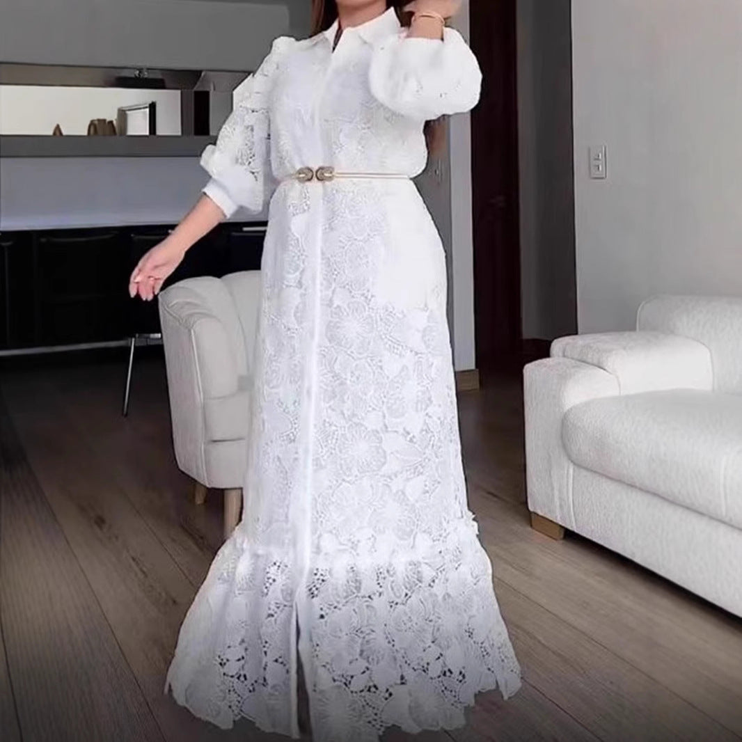 Damen Spitzenmaxikleid mit Voluminösen Ärmeln Eveloria