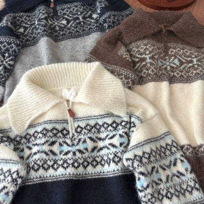 Damen Strickpullover Norweger Muster Eveloria