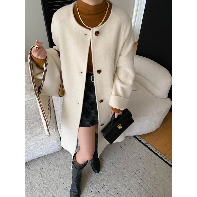 Damen Oversized-Mantel Asymmetrischer Kragen Seitenschlitzen