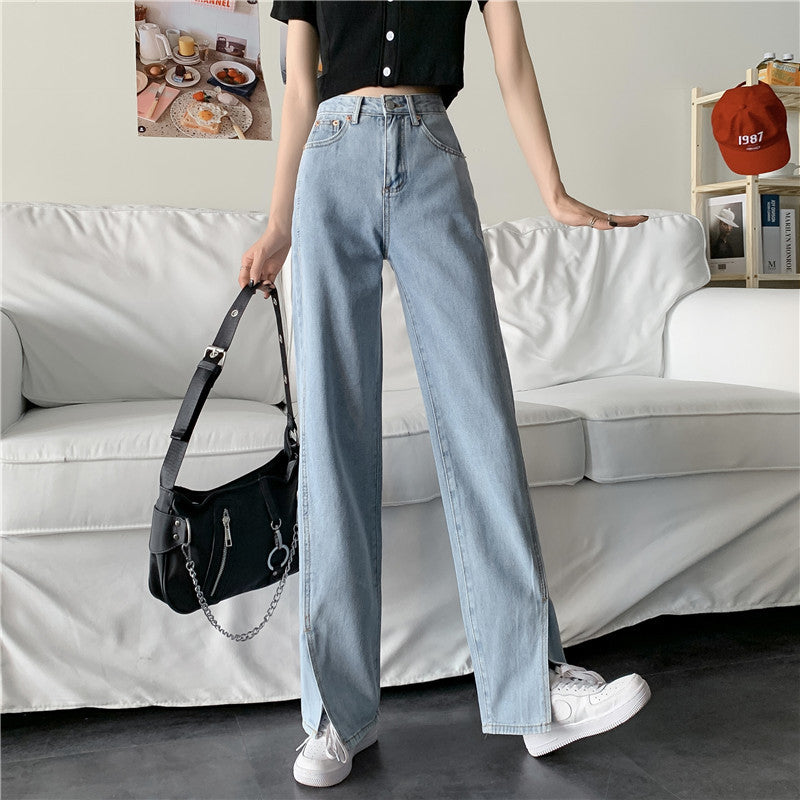 Damen Weite Jeans Seitenschlitze Eveloria