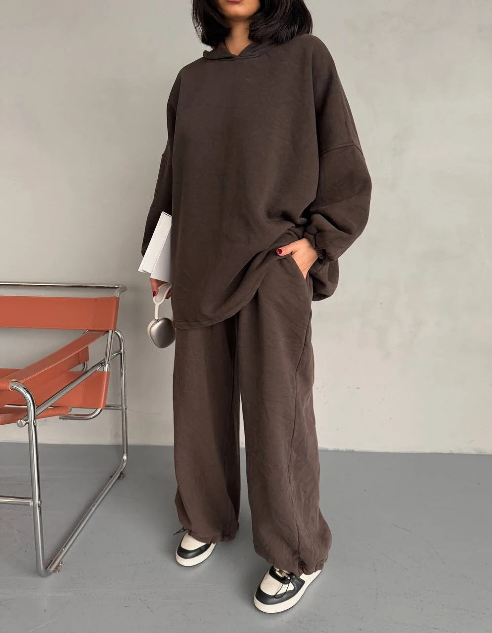 Damen Hoodie Jogginghose Set Weite Bequem Grau