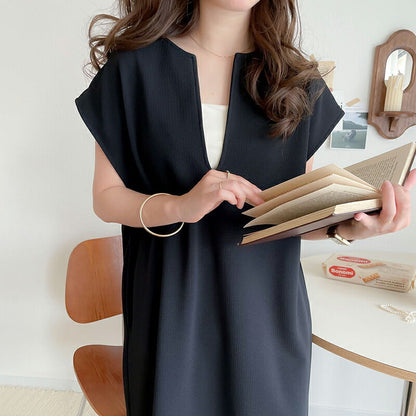 Damen Midi-Kleid V-Ausschnitt mit Seitentaschen - Eveloria
