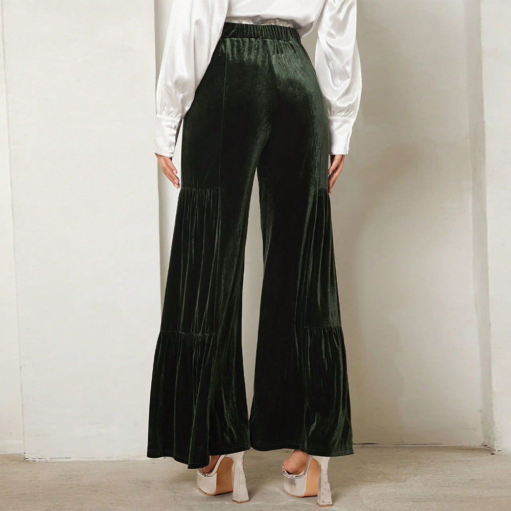 Damen Velours-Hose Weite Rüschendetails Eveloria