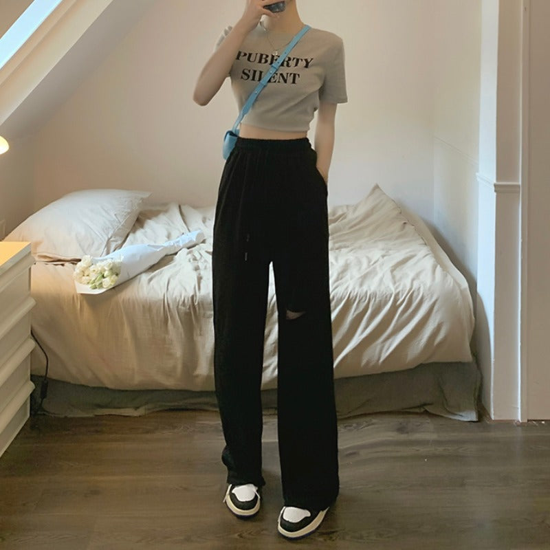 Damen Sweatpants Weit Geschnitten Elastischer Bund
