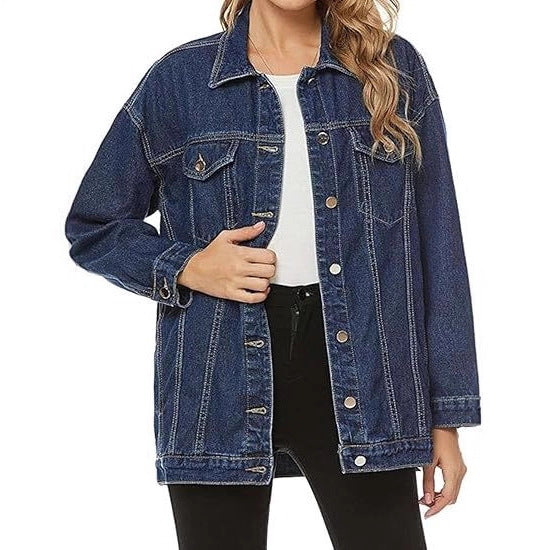 Damen Oversized Denimjacke Lässig Blau Eveloria