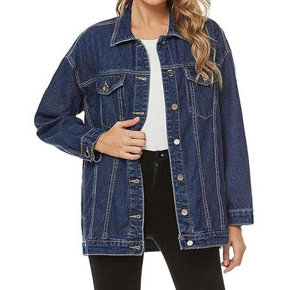 Damen Oversized Denimjacke Lässig Blau Eveloria