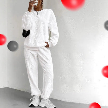 Damen Strick-Loungewear-Set Elegant Zopfmuster Weich