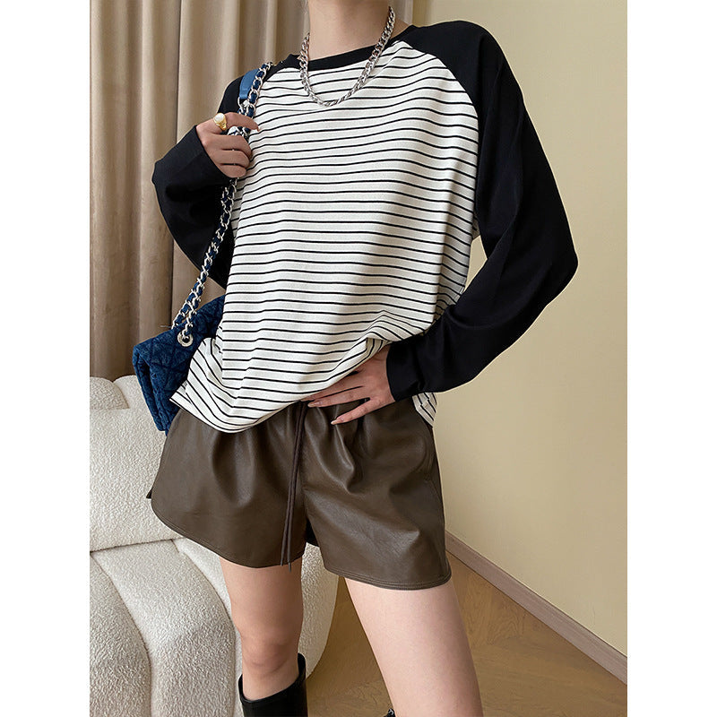 Damen Langarmshirt Gestreift Raglanärmel Eveloria - Eveloria