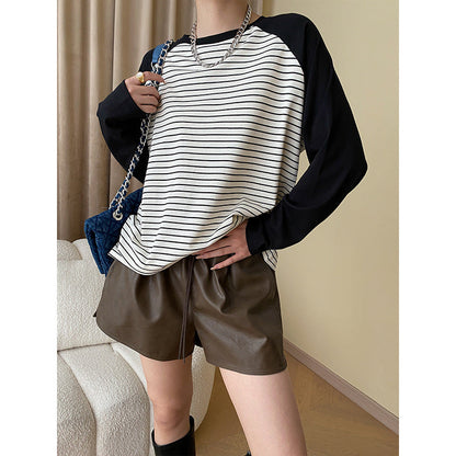 Damen Langarmshirt Gestreift Raglanärmel Eveloria - Eveloria