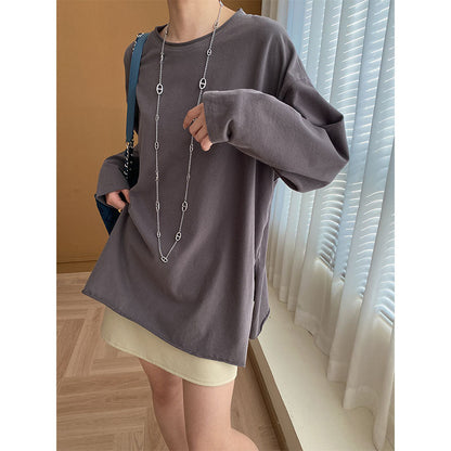 Damen Langarmshirt Weite Passform Baumwolle Beige