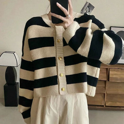Damen Oversize Strickpullover mit Knöpfen