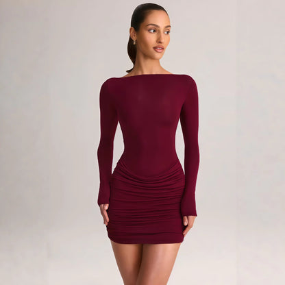 Damen Minikleid Schulterfrei Elegantes Drapieren Eveloria