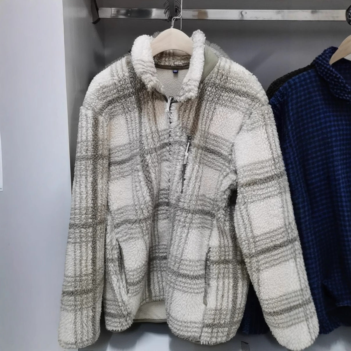 Damen Fleecejacke Wabenstruktur Hochkragen Grau Eveloria