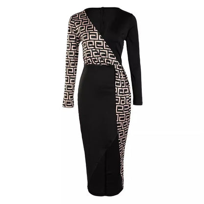Damen Wickelkleid mit grafischem Muster und hohem Schlitz