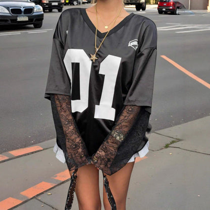Damen Oversized Sport-T-Shirt Netzarmdesign Eveloria