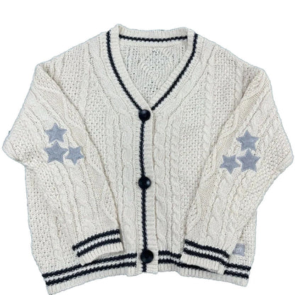 Damen Cardigan Grobstrick Zopfmuster Elegante Knöpfe Beige