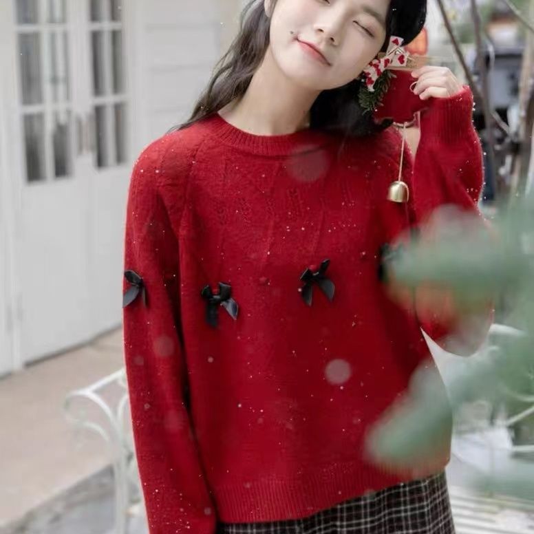 Damen Pullover Verspielte Schleifenapplikationen Eveloria