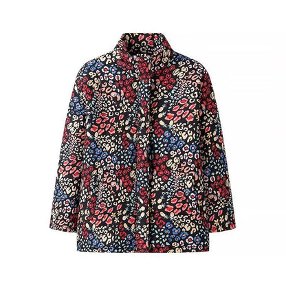 Damen Leichte Steppjacke Leopardenmuster mit Taschen