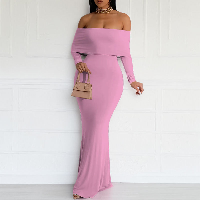 Damen Maxikleid Schulterfrei Langärmlig Eveloria